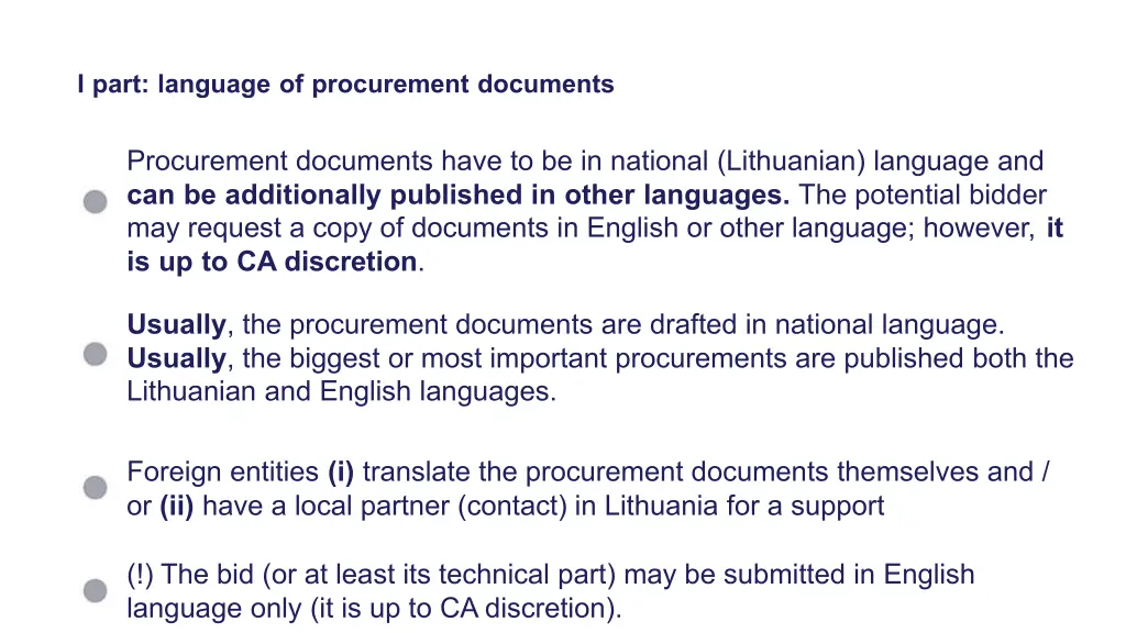 i part language of procurement documents