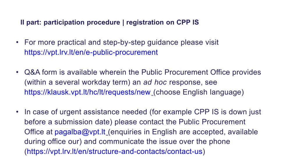 ii part participation procedure registration 2