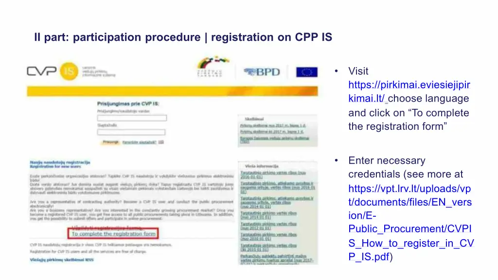 ii part participation procedure registration