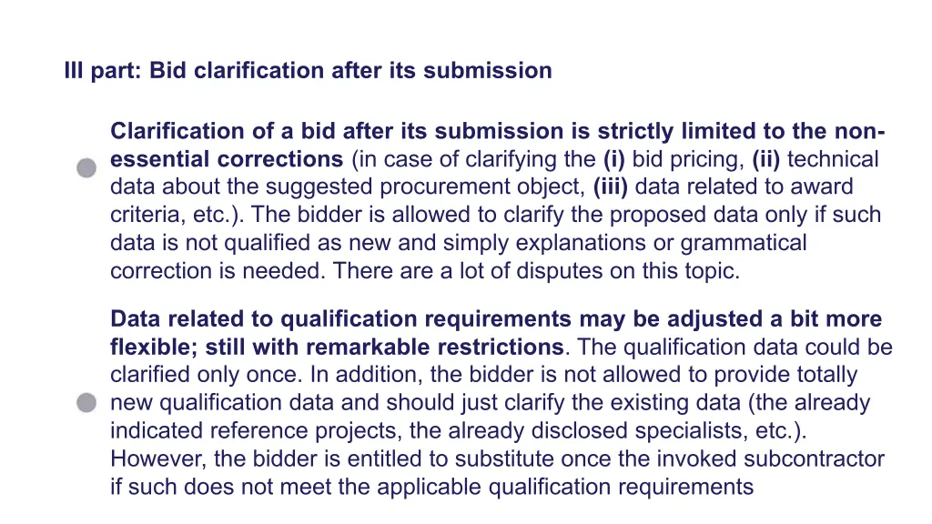 iii part bid clarification after its submission