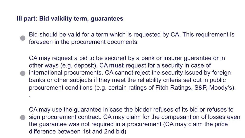 iii part bid validity term guarantees