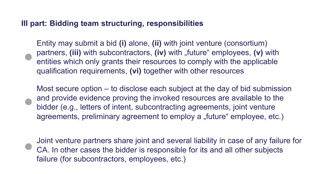 iii part bidding team structuring responsibilities