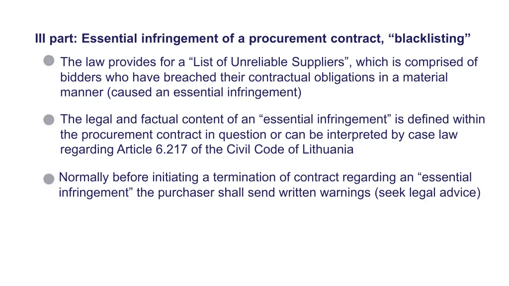 iii part essential infringement of a procurement