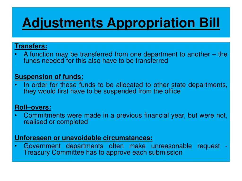 adjustments appropriation bill