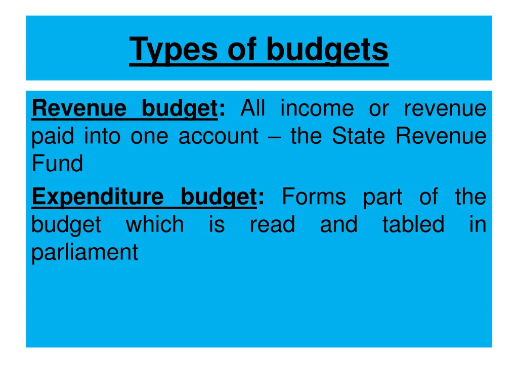 types of budgets