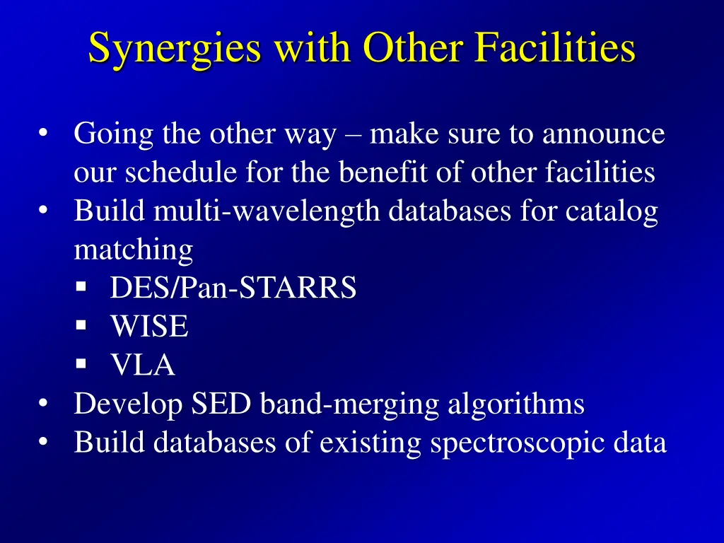 synergies with other facilities