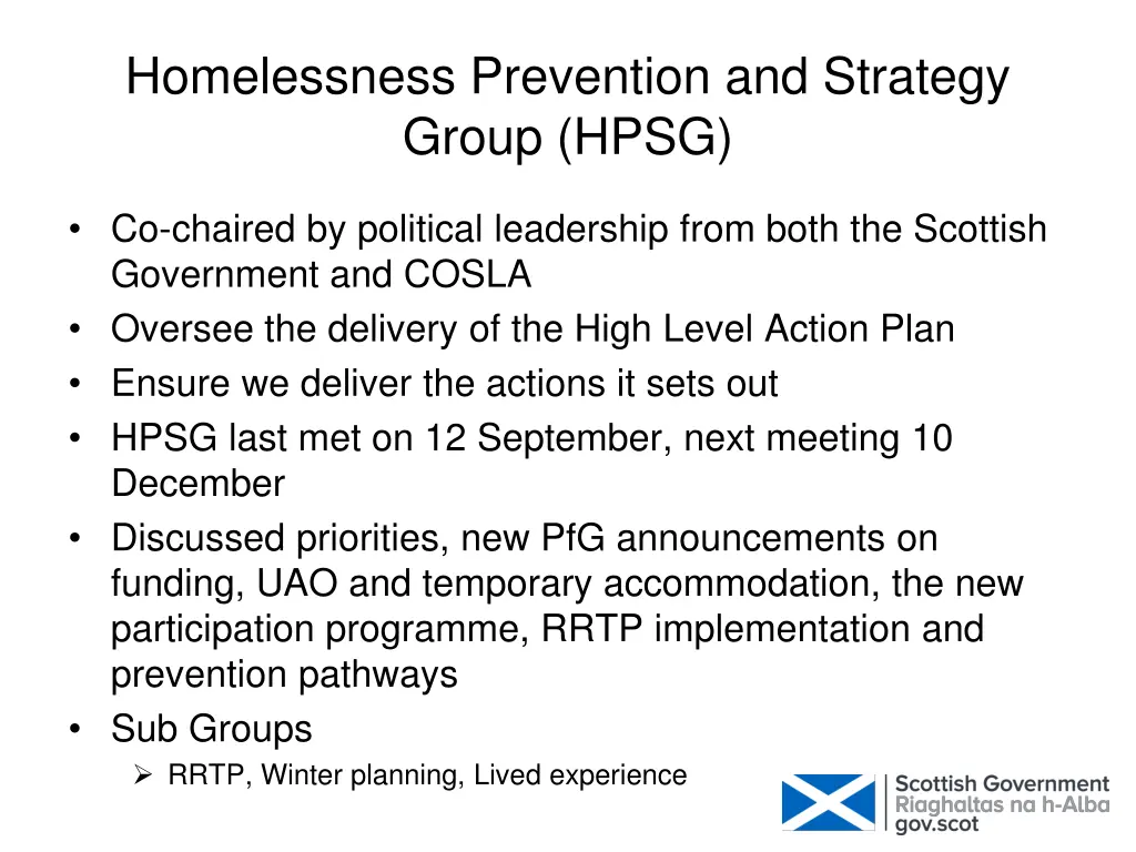 homelessness prevention and strategy group hpsg