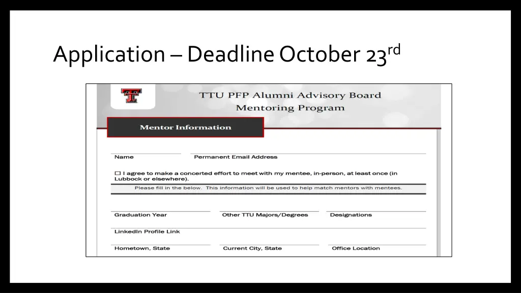 application deadline october 23 rd