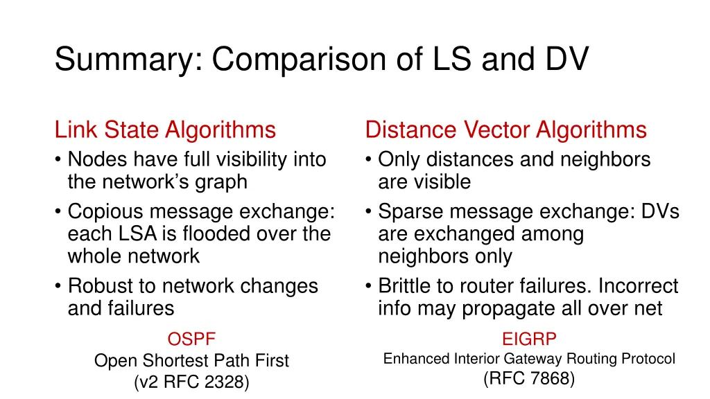 summary comparison of ls and dv