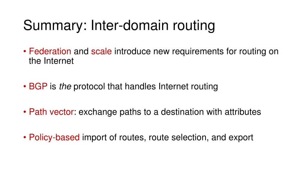 summary inter domain routing