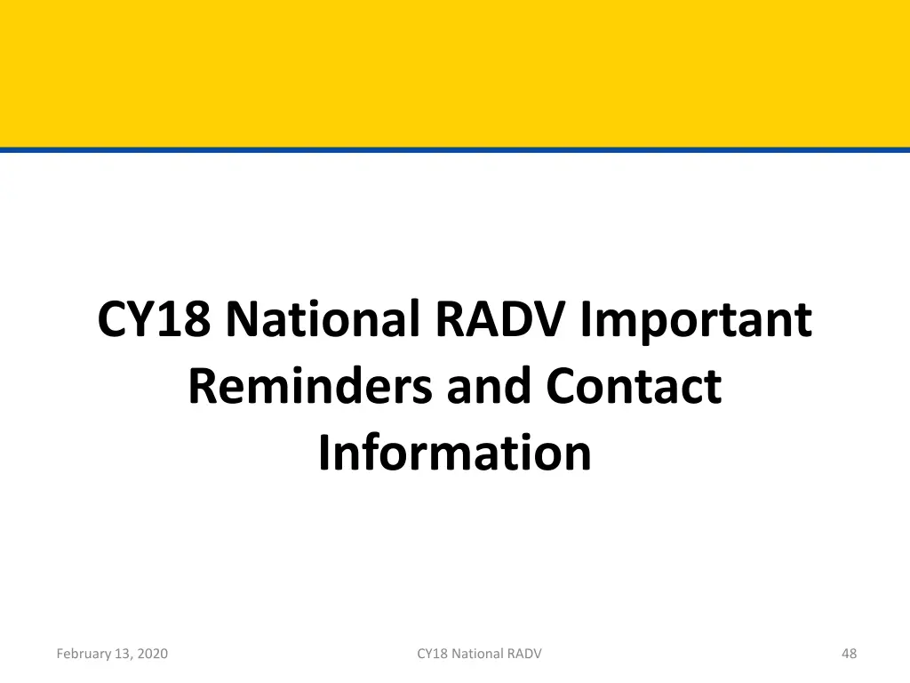 cy18 national radv important reminders