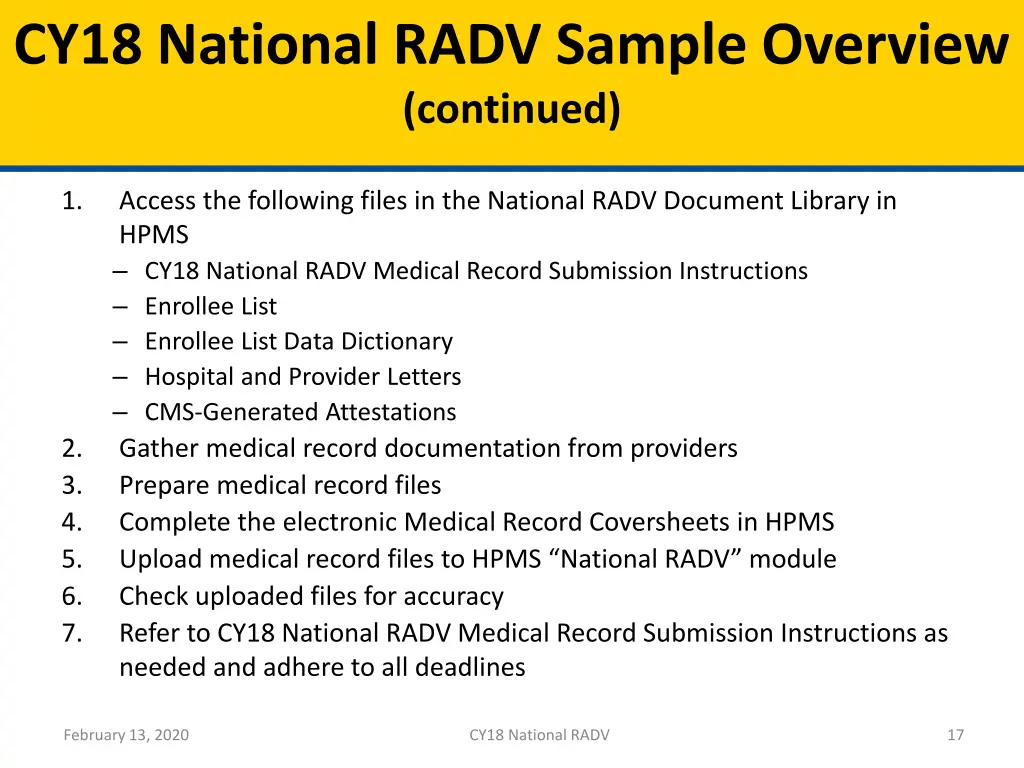 cy18 national radv sample overview continued 2