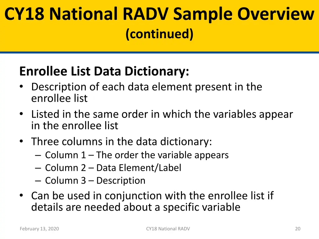 cy18 national radv sample overview continued 5