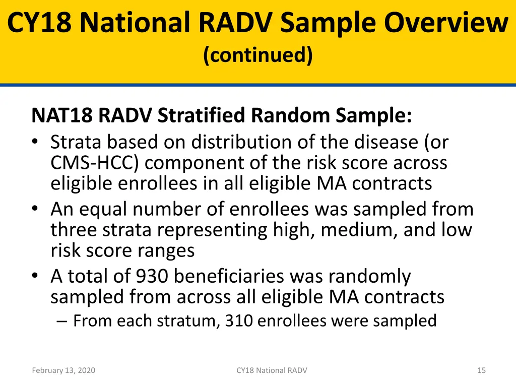 cy18 national radv sample overview continued