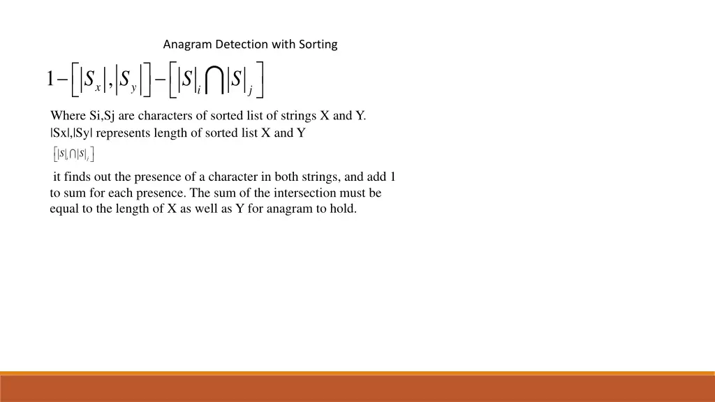 anagram detection with sorting