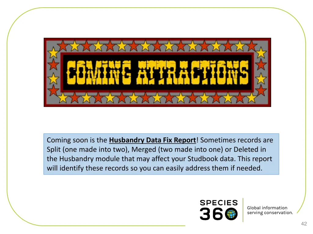 coming soon is the husbandry data fix report