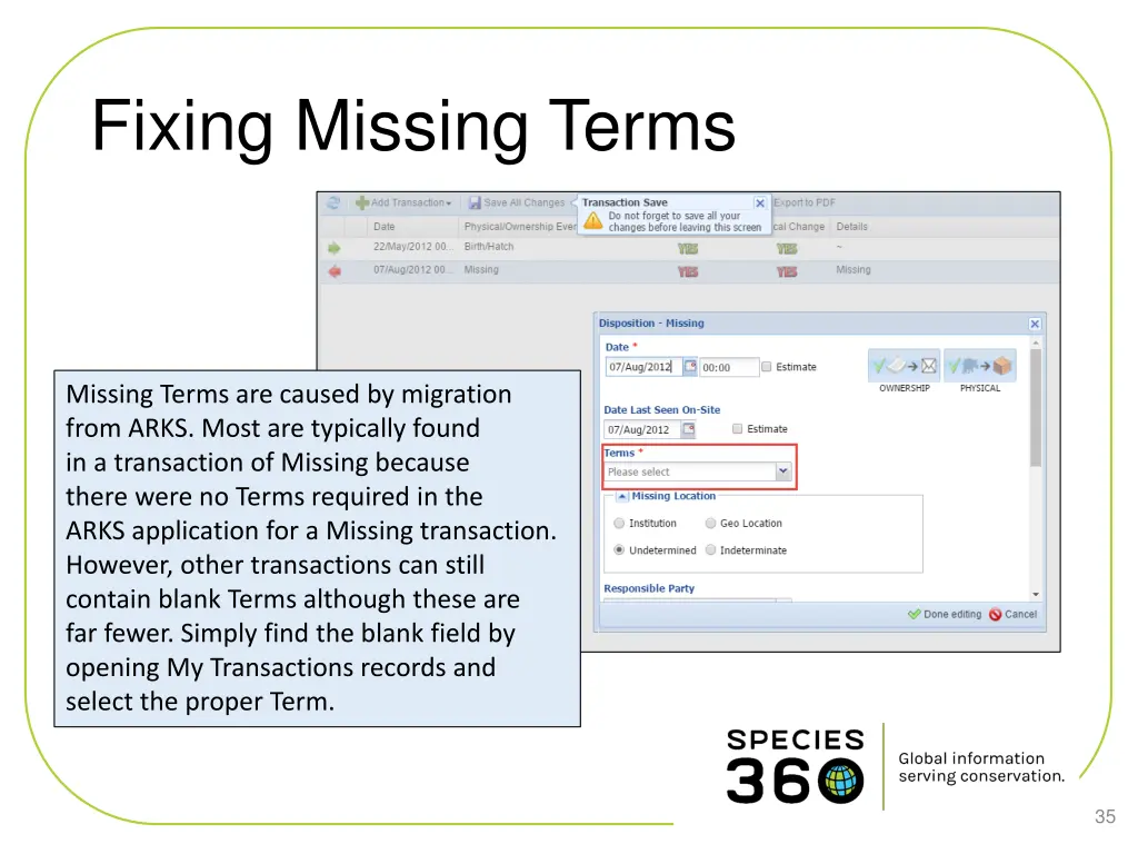 fixing missing terms