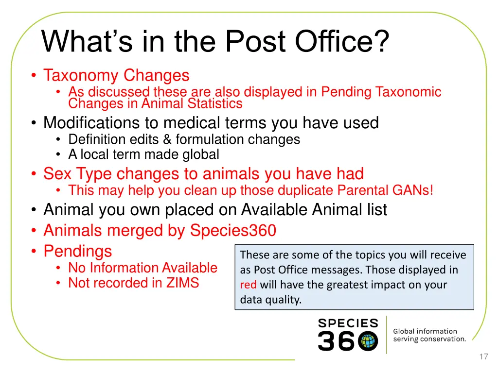 what s in the post office taxonomy changes