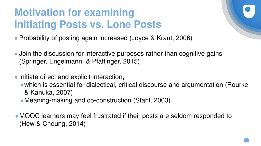 motivation for examining initiating posts vs lone