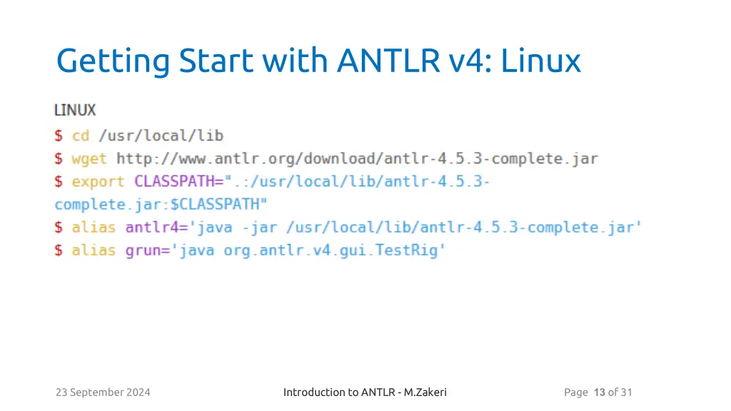 getting start with antlr v4 linux