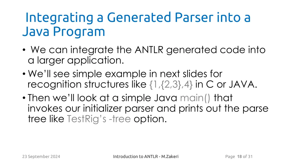 integrating a generated parser into a java