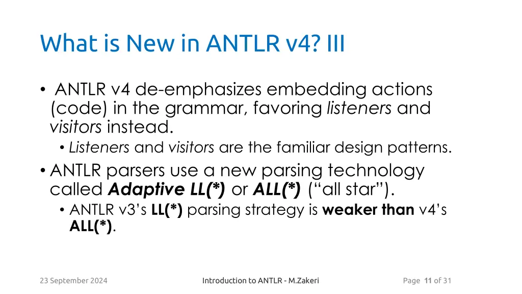 what is new in antlr v4 iii