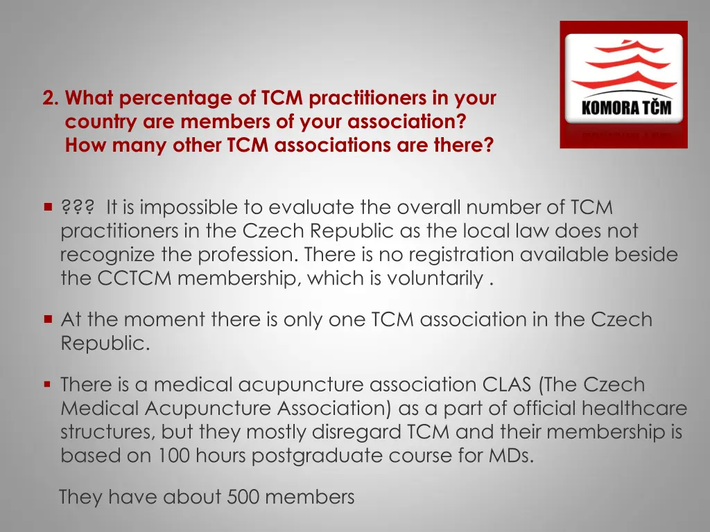 2 what percentage of tcm practitioners in your