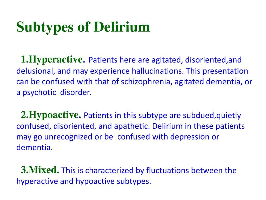 subtypes of delirium