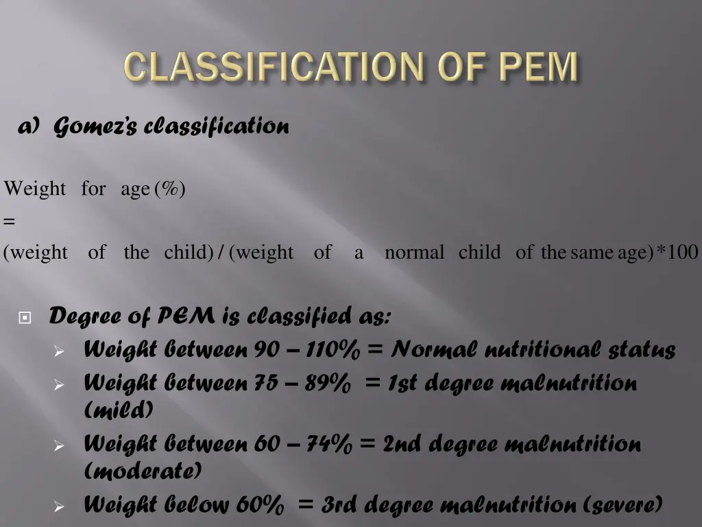 a gomez s classification