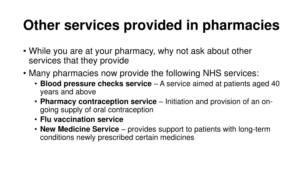 other services provided in pharmacies