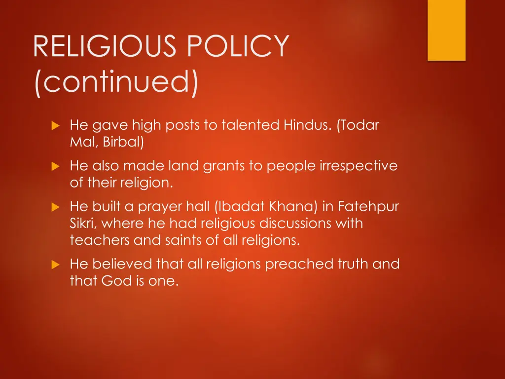 religious policy continued