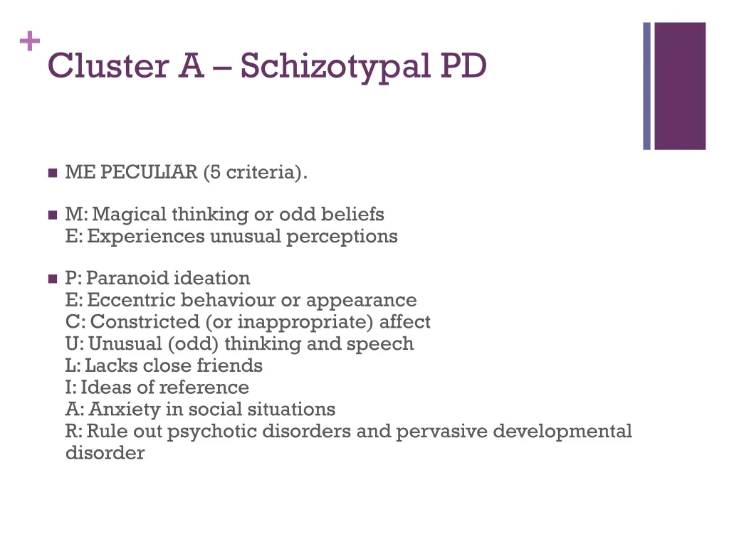 cluster a schizotypal pd