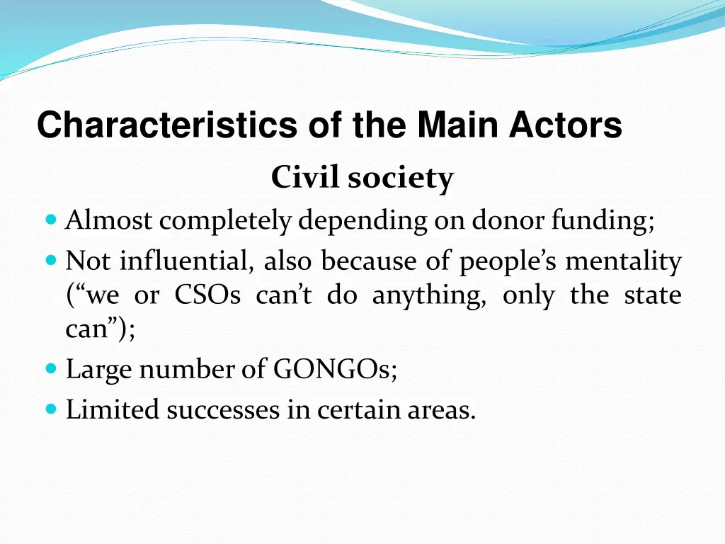 characteristics of the main actors 4