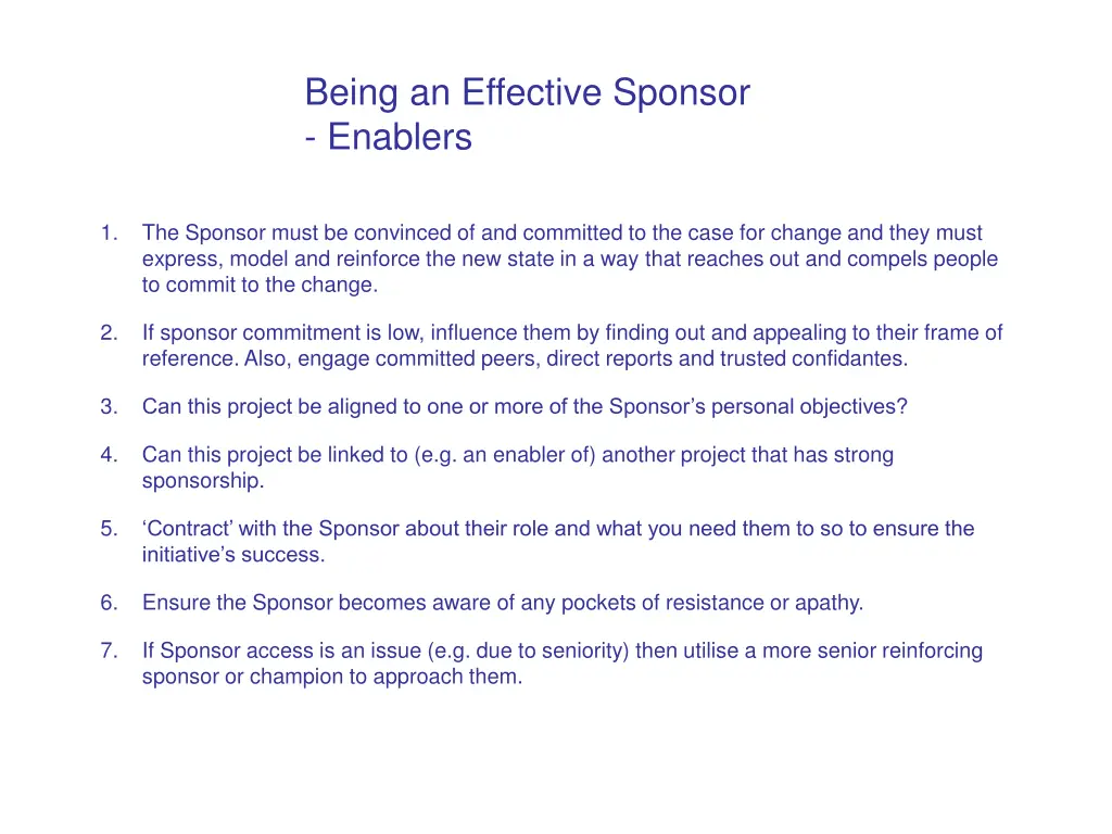 being an effective sponsor enablers