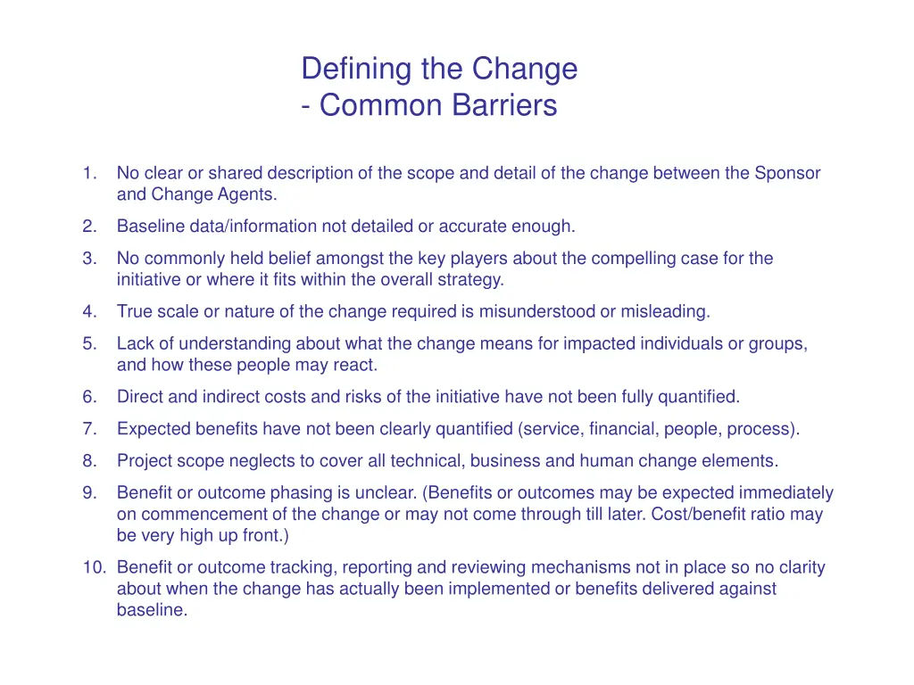 defining the change common barriers