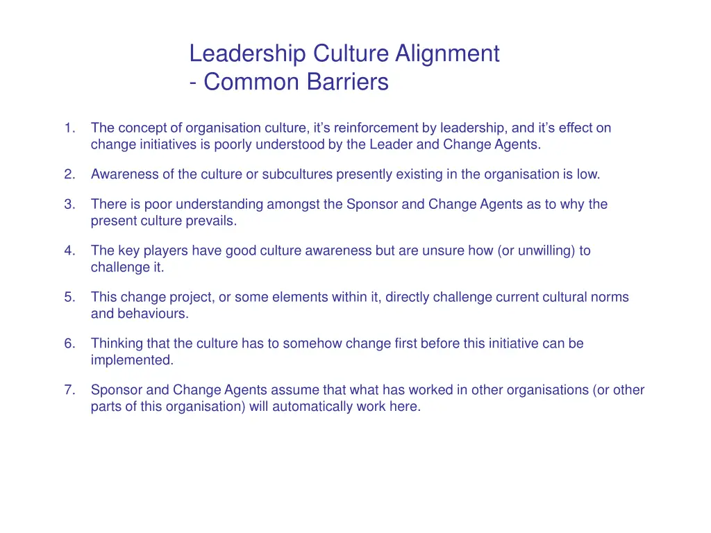 leadership culture alignment common barriers