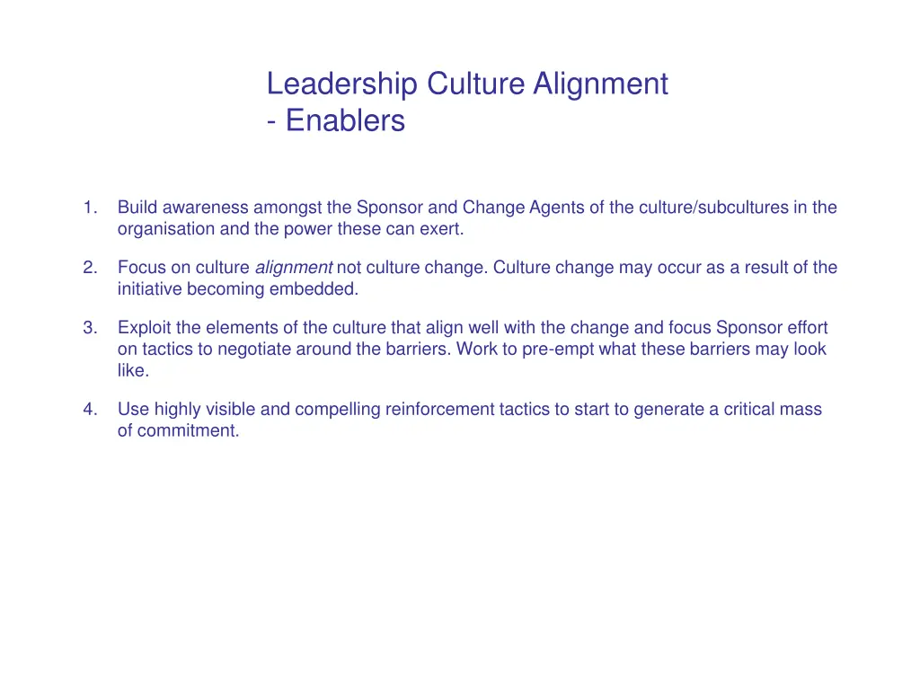 leadership culture alignment enablers