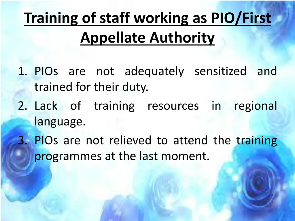 training of staff working as pio first appellate