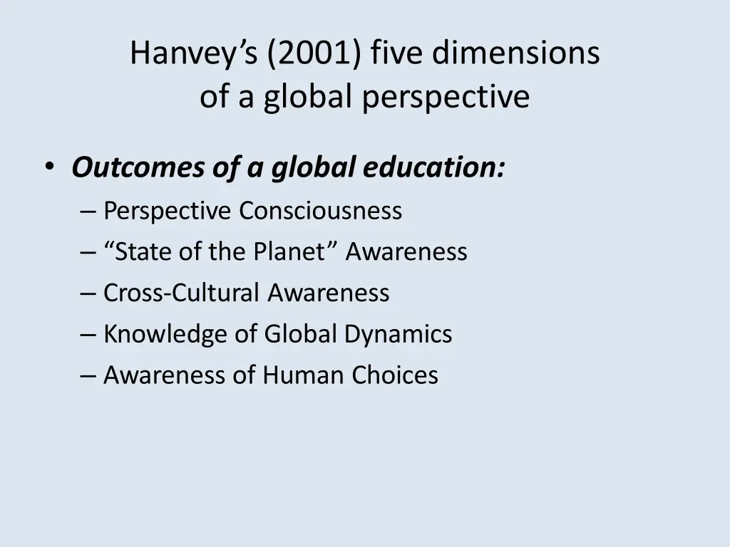 hanvey s 2001 five dimensions of a global