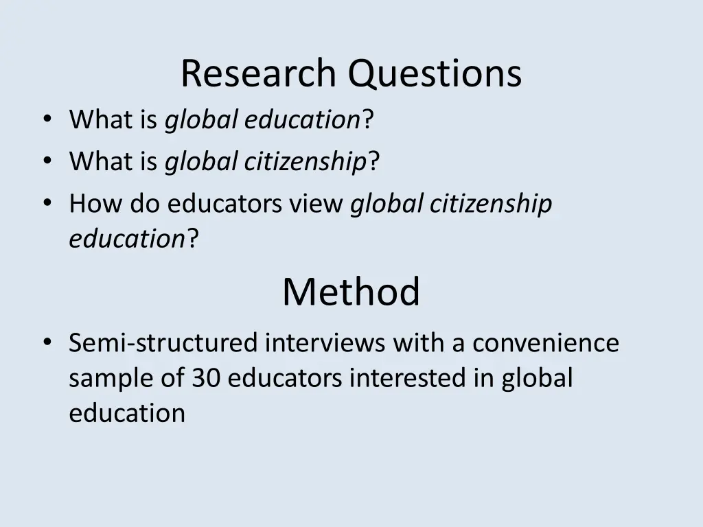 research questions what is global education what