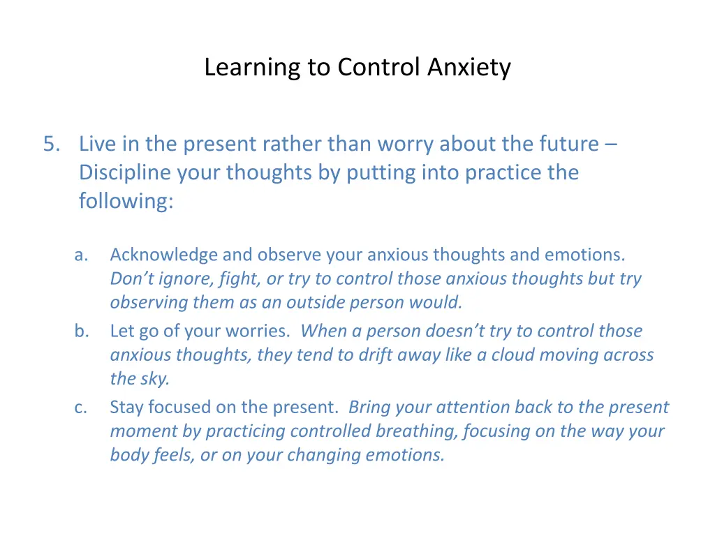 learning to control anxiety 2