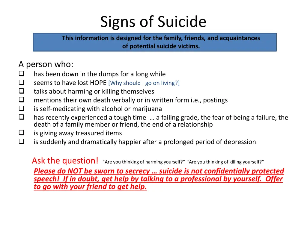 signs of suicide