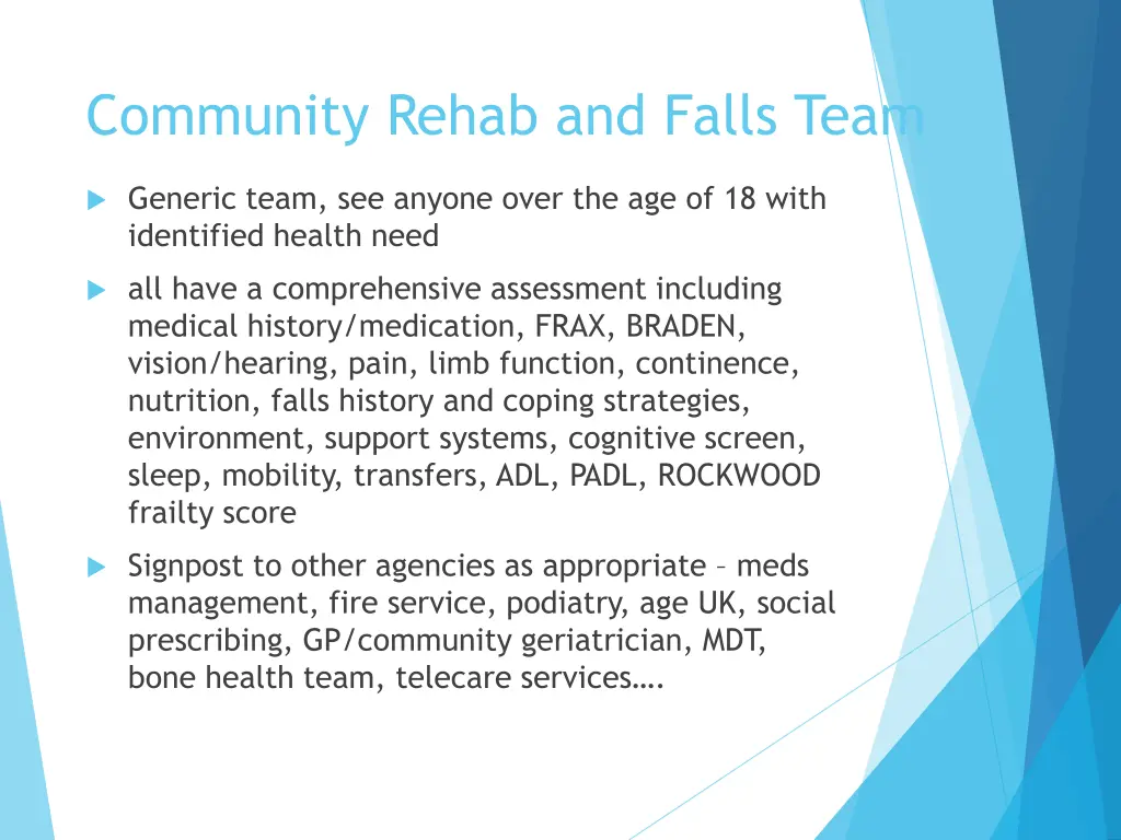 community rehab and falls team