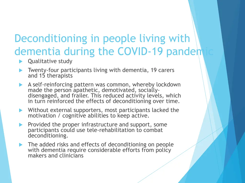 deconditioning in people living with dementia