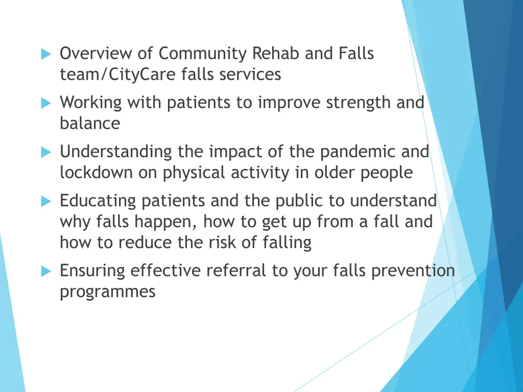 overview of community rehab and falls team