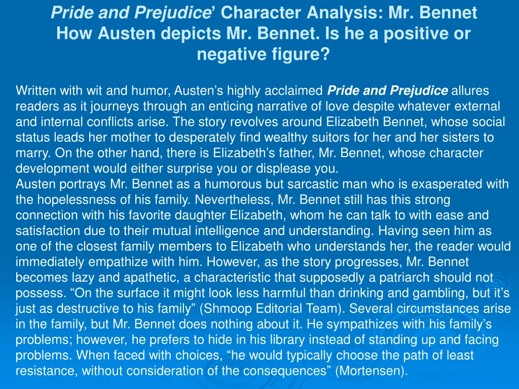 pride and prejudice character analysis mr bennet