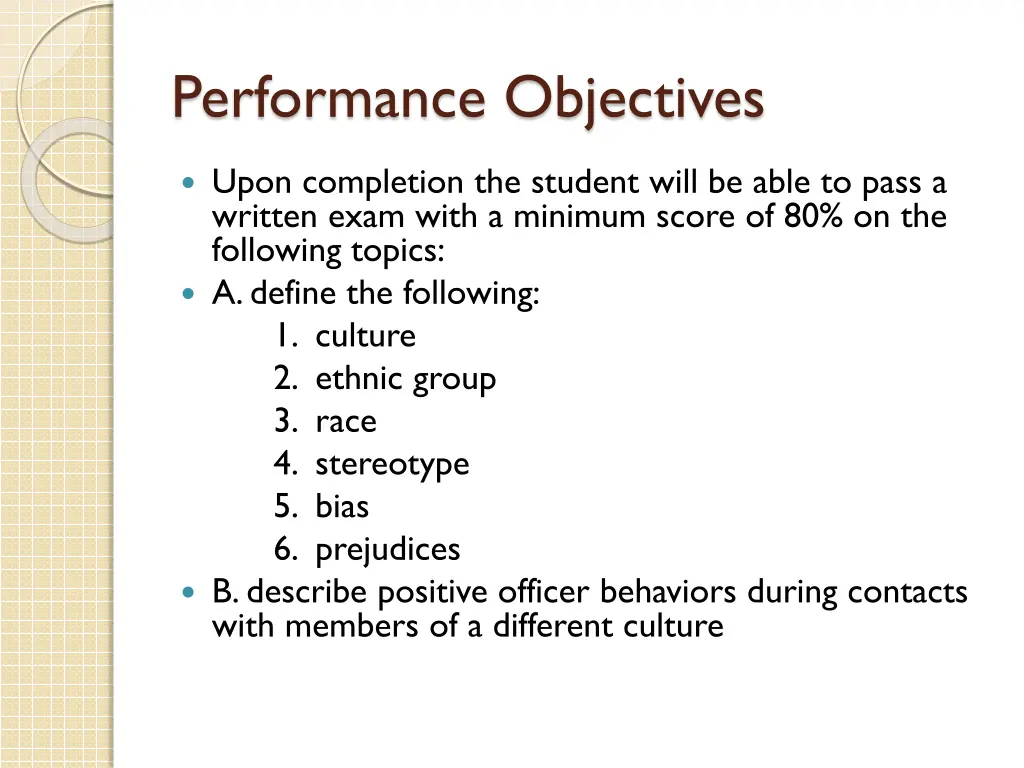 performance objectives