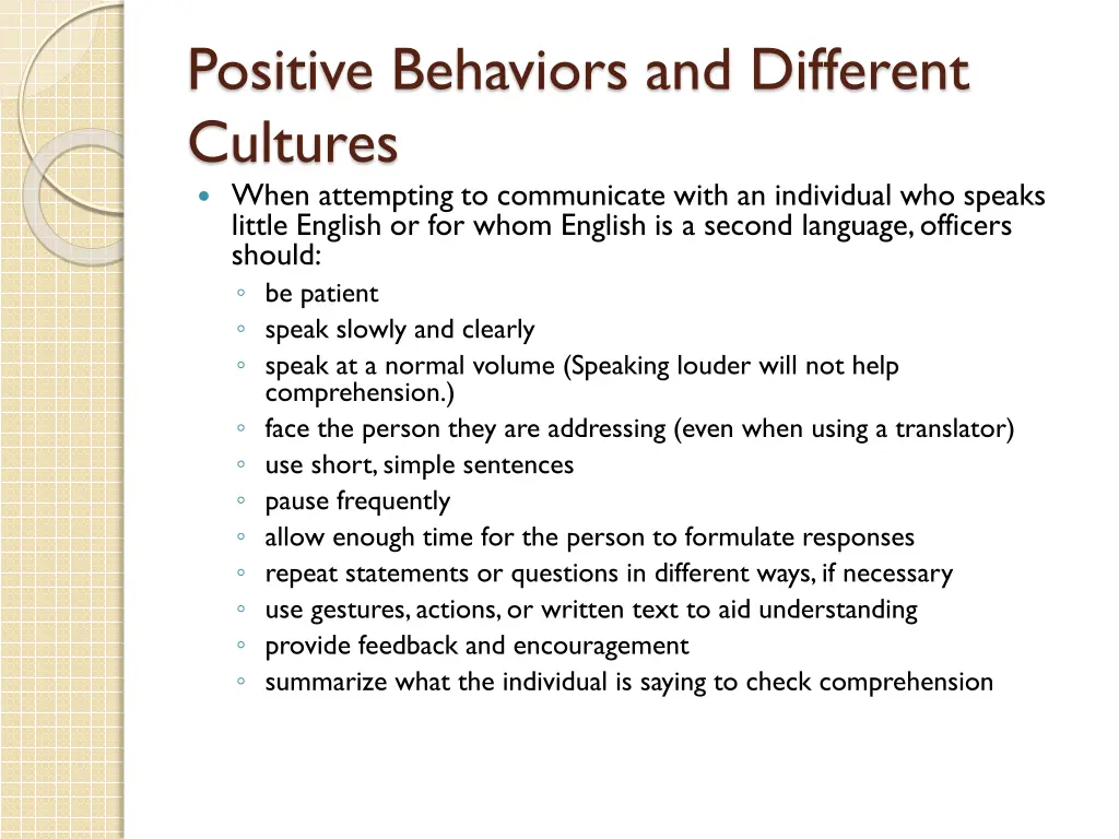 positive behaviors and different cultures when