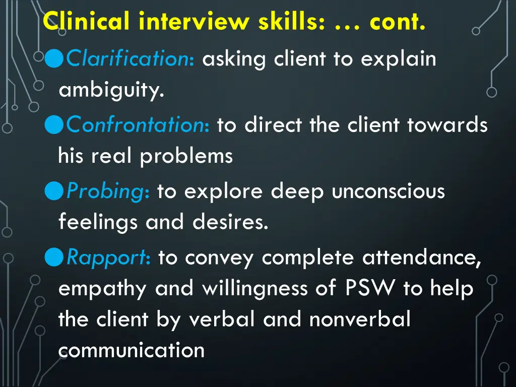 clinical interview skills cont clarification