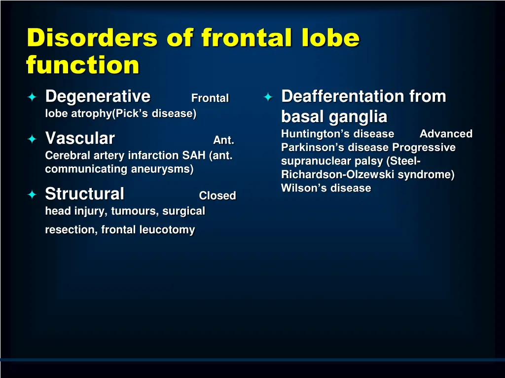 disorders of frontal lobe function degenerative